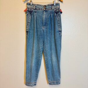 Vintage 80s French brand Baggy Jeans Red Paisley Lined Pleated Tapered